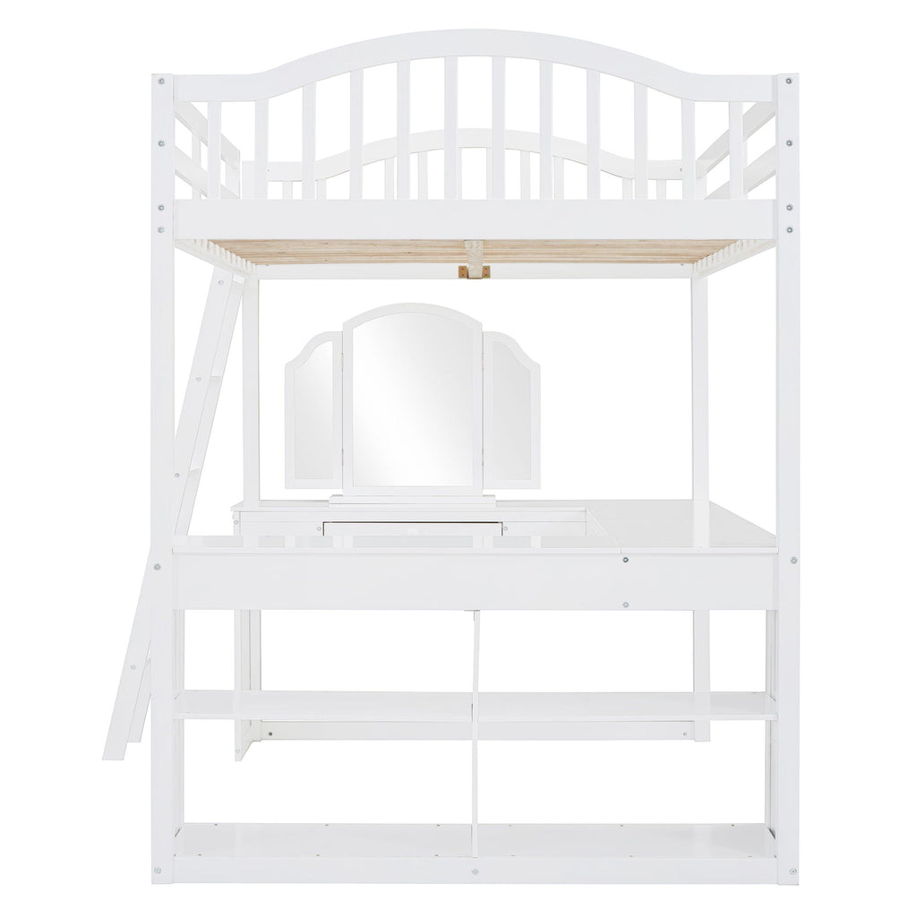 Loft Bed With Drawers, Cabinet, Shelves With Desk