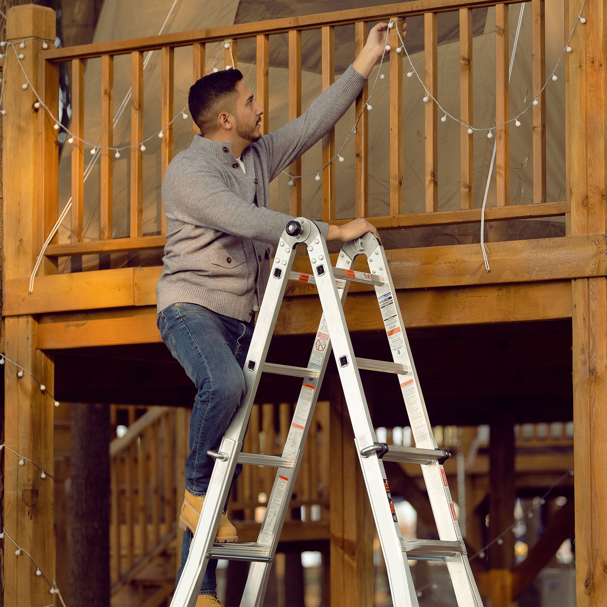 Multi-Position Foldable Aluminum Ladder, A-Frame And Straight Ladder, Ansi 250Lbs - Gray