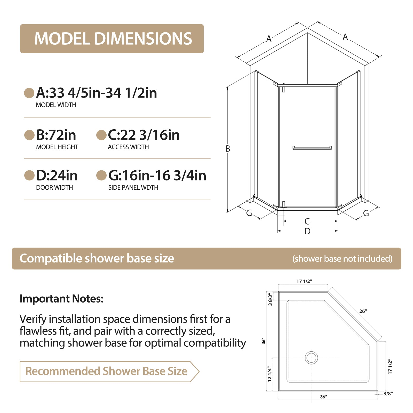 36"D x 36"W x 72"H Neo-Angle Shower Door