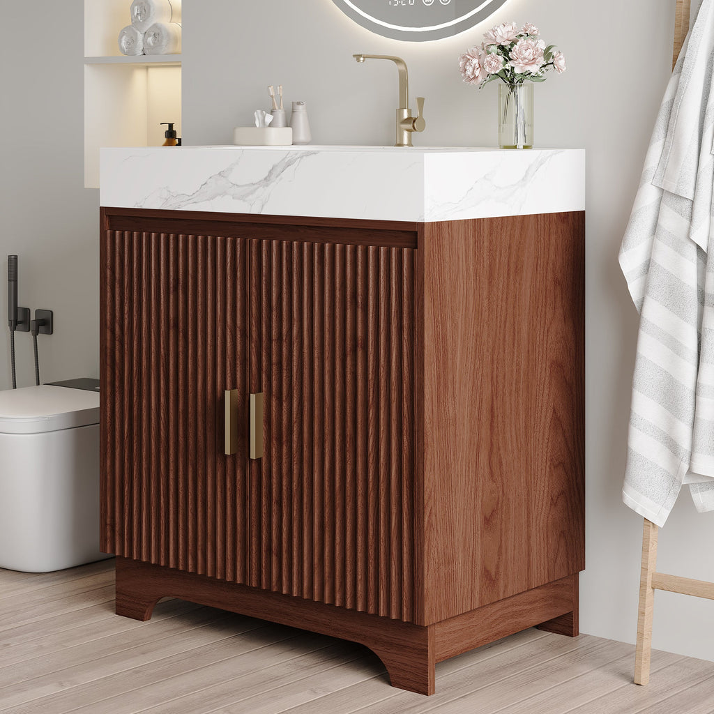 30" Freestanding Sintered Stone Countertop Bathroom Vanity with Ceramic Sink