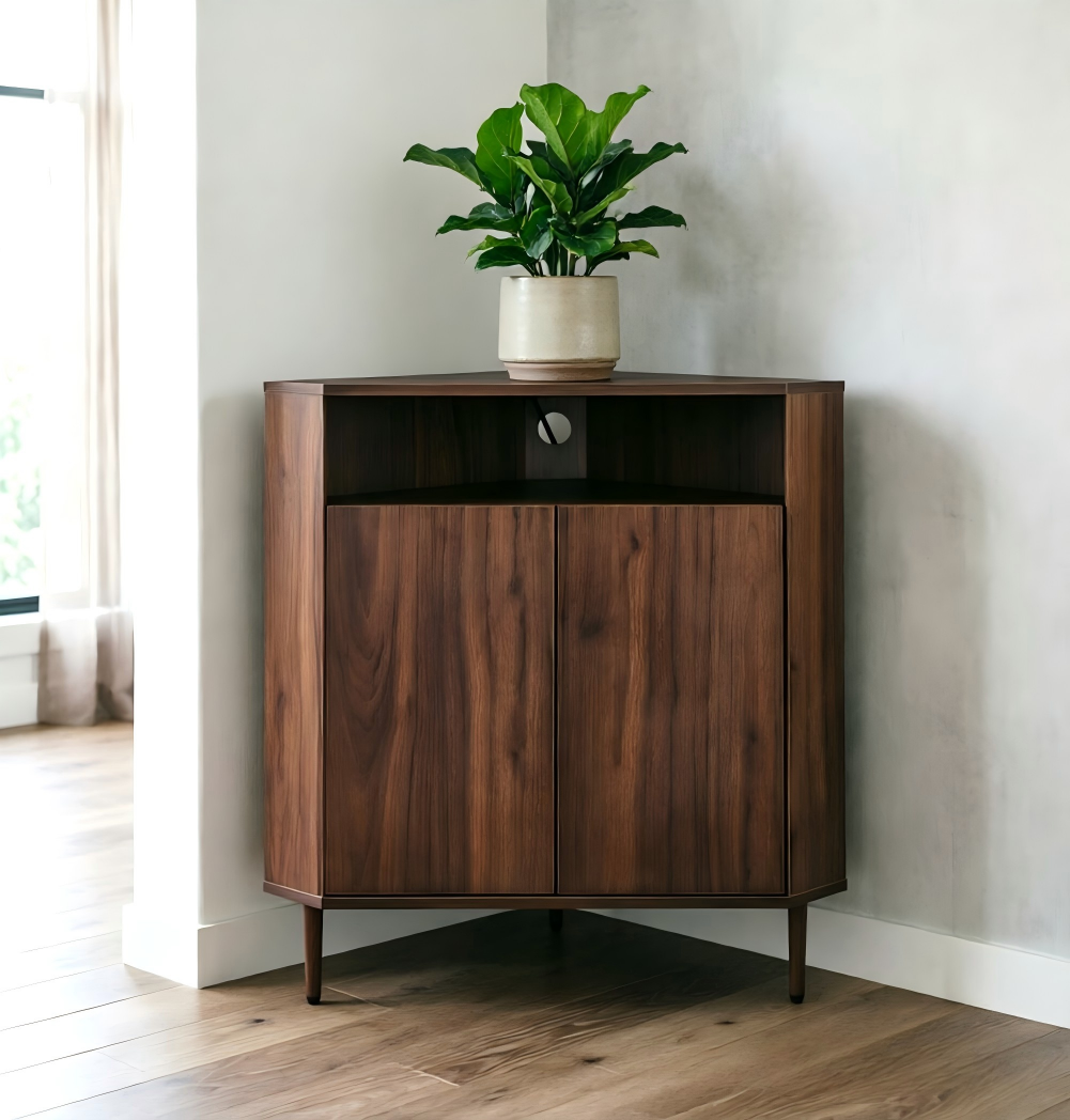 Modern Narrow Wooden Corner Storage Cabinet