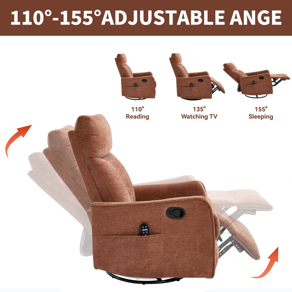 Orange Heat Massage Manual Recliner Chair with Rocker and Swivel
