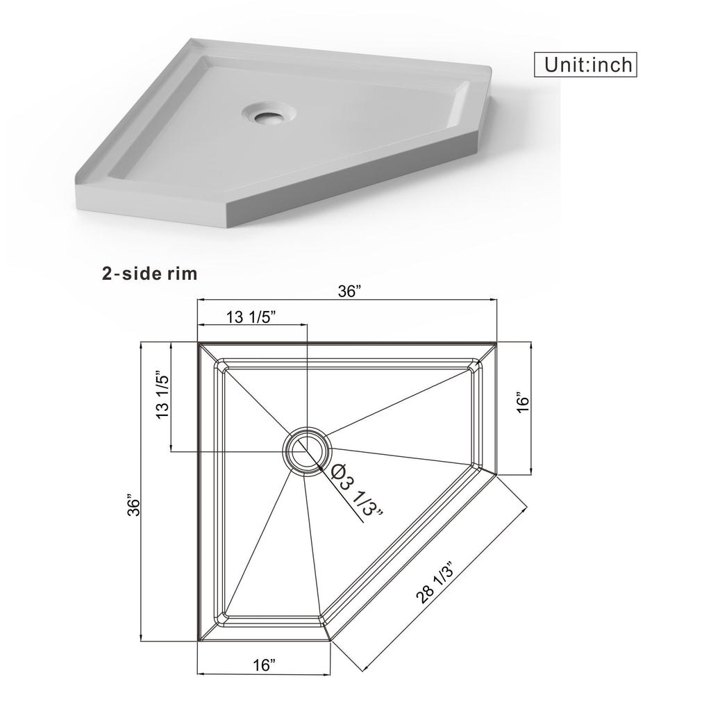 Neo Angle Corner Drain Shower Base - White