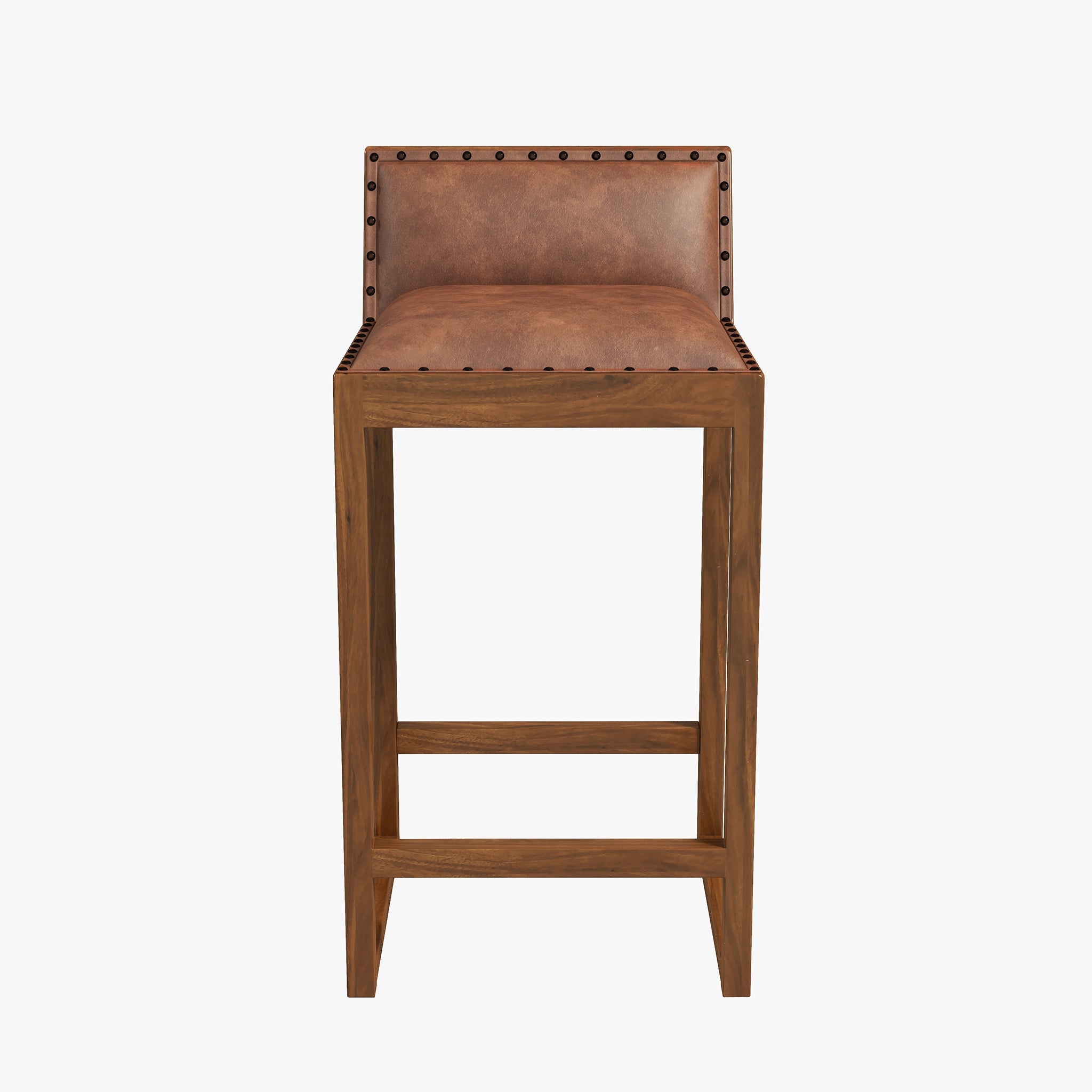 Gavin Mid-Century Modern 25'' Solid Wood Genuine Leather Counter Stool
