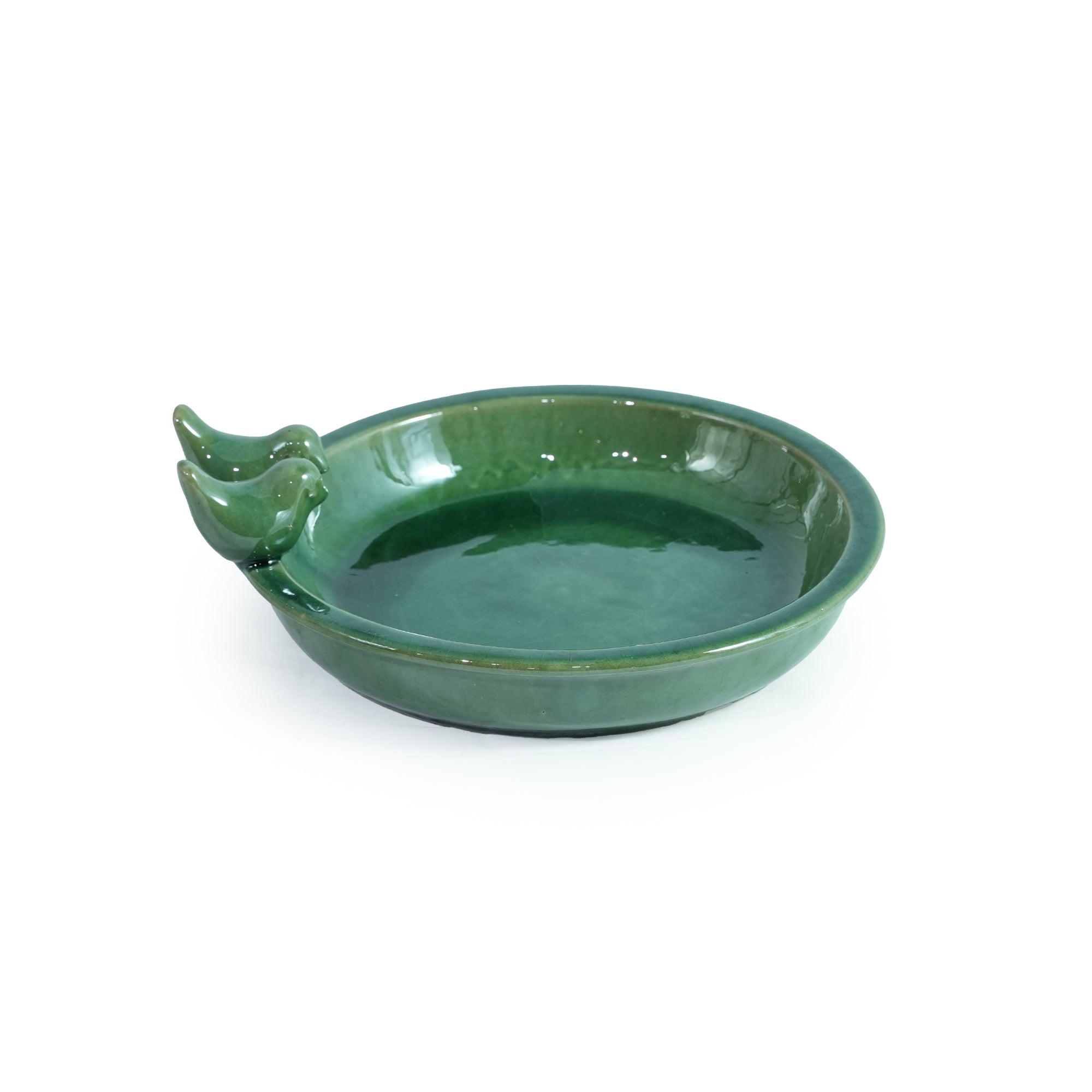 Handmade Ceramic Bird Bath, 11.8 Inch Olive