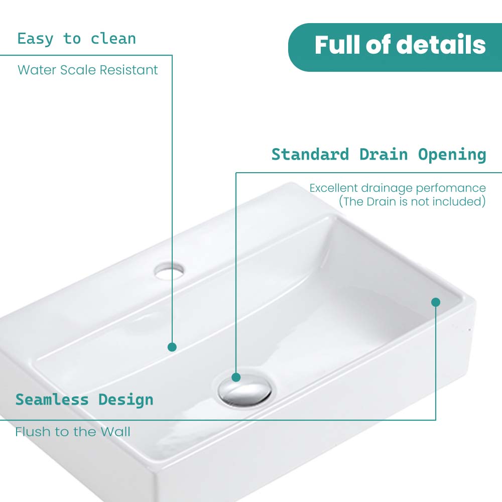 BB15-20Y-301 20"x14" Integrated Ceramic Bathroom Vanity Sink