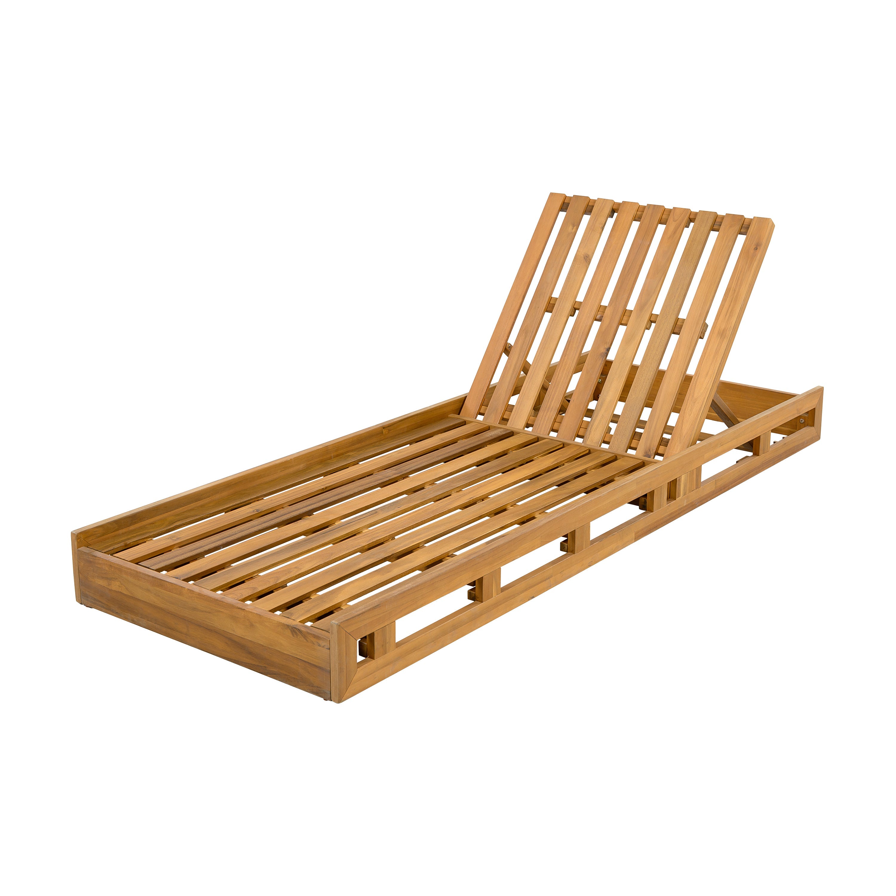 Acacia Wood Adjustable Lounge Chair, Teak Finish