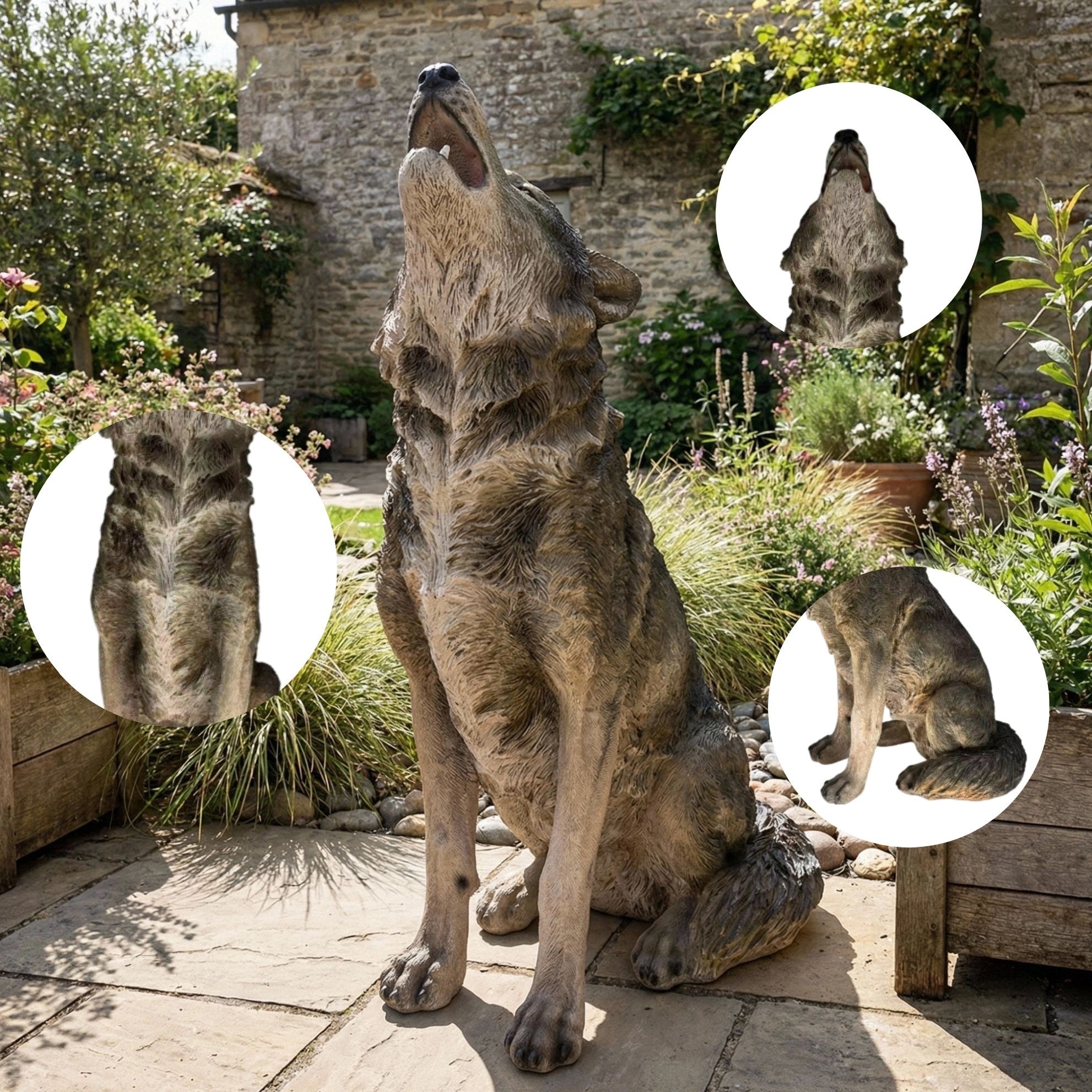 29.72" H x 17.91" L Simulated Howling Wolf Garden Statue