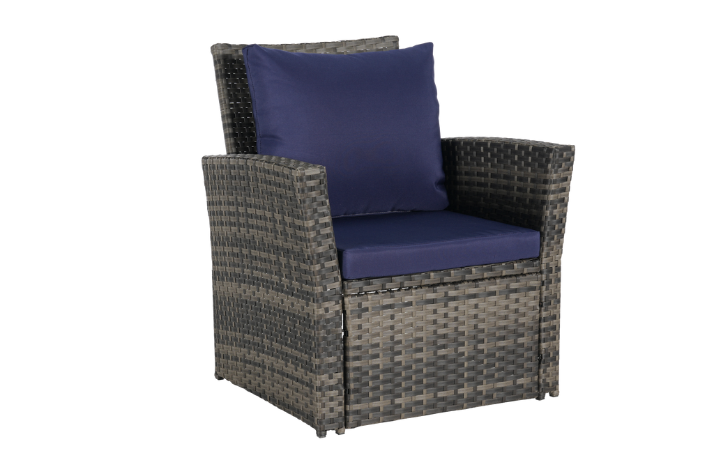 4 Pieces Outdoor Patio Furniture Set with Rattan Chairs and Tempered Glass Table