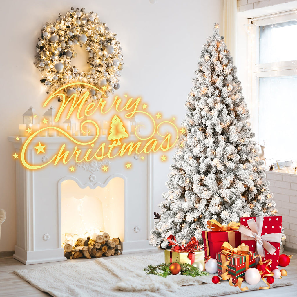 6ft Flocked Pre-Lit Christmas Tree with 300 UL Warm Lights