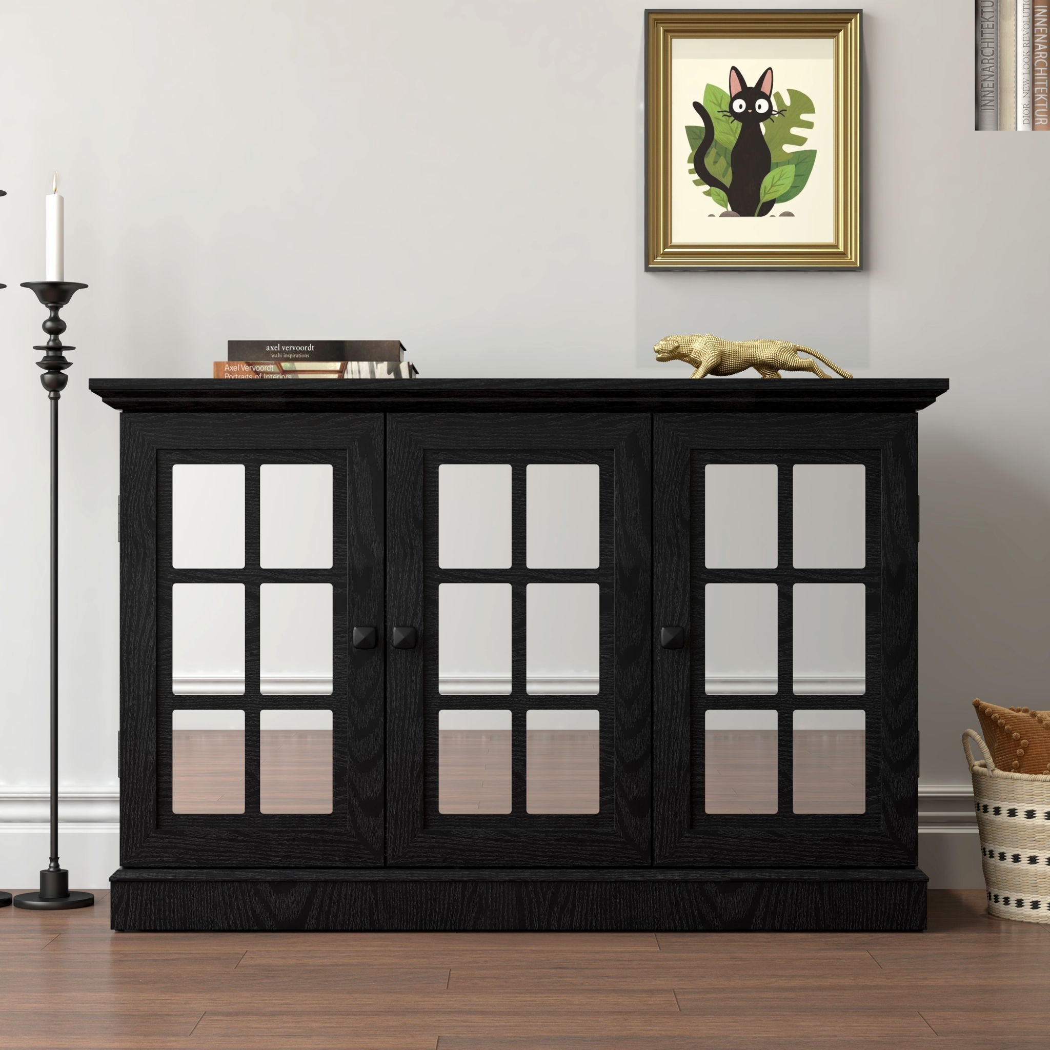 Storage Cabinet With 3 Mirrored Acrylic Doors, Adjustable Shelves