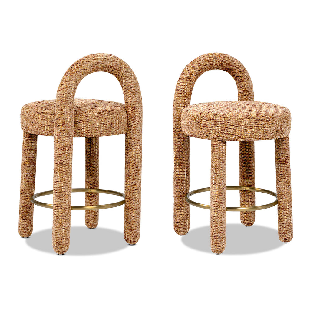 Penny Round Arched Fully Upholstered Counter Stool, Set of 2, Golden