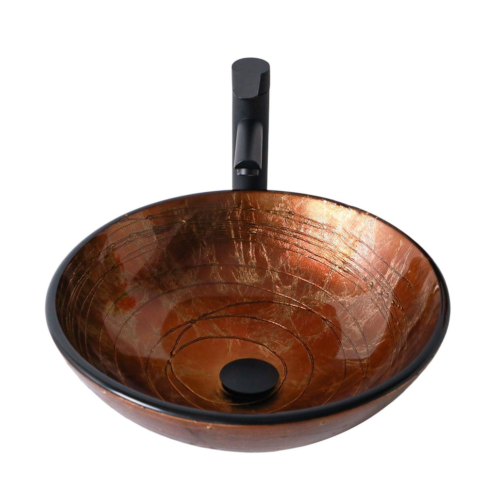 Vessel Bathroom Sink With Pop Up Drain, Round Bowl For Vanity Smooth - Brown