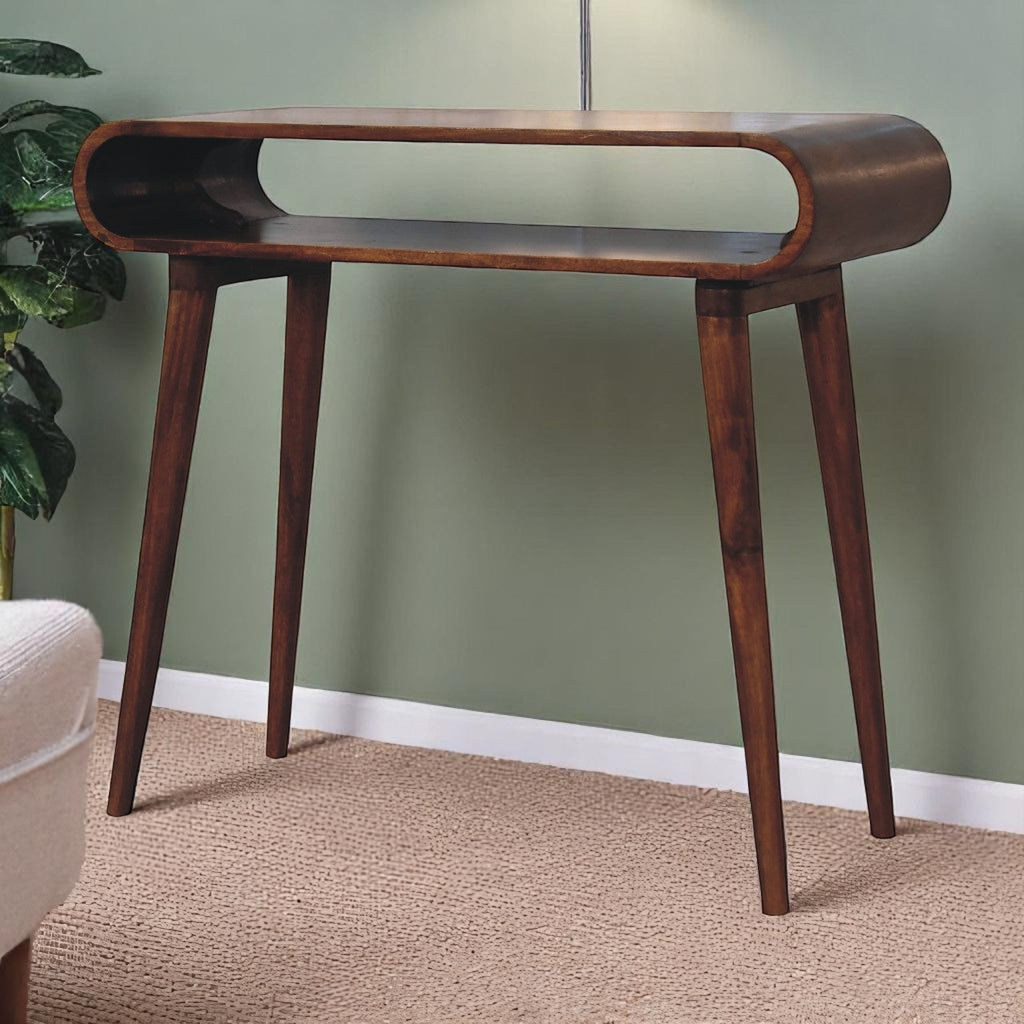 Solid Wood Amaya Nordic Style Console Table, Open Storage, Chestnut