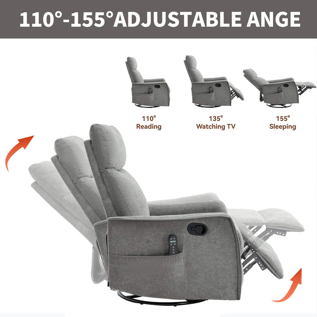 Heat Massage Manual Recliner Chair with Rocker and Swivel