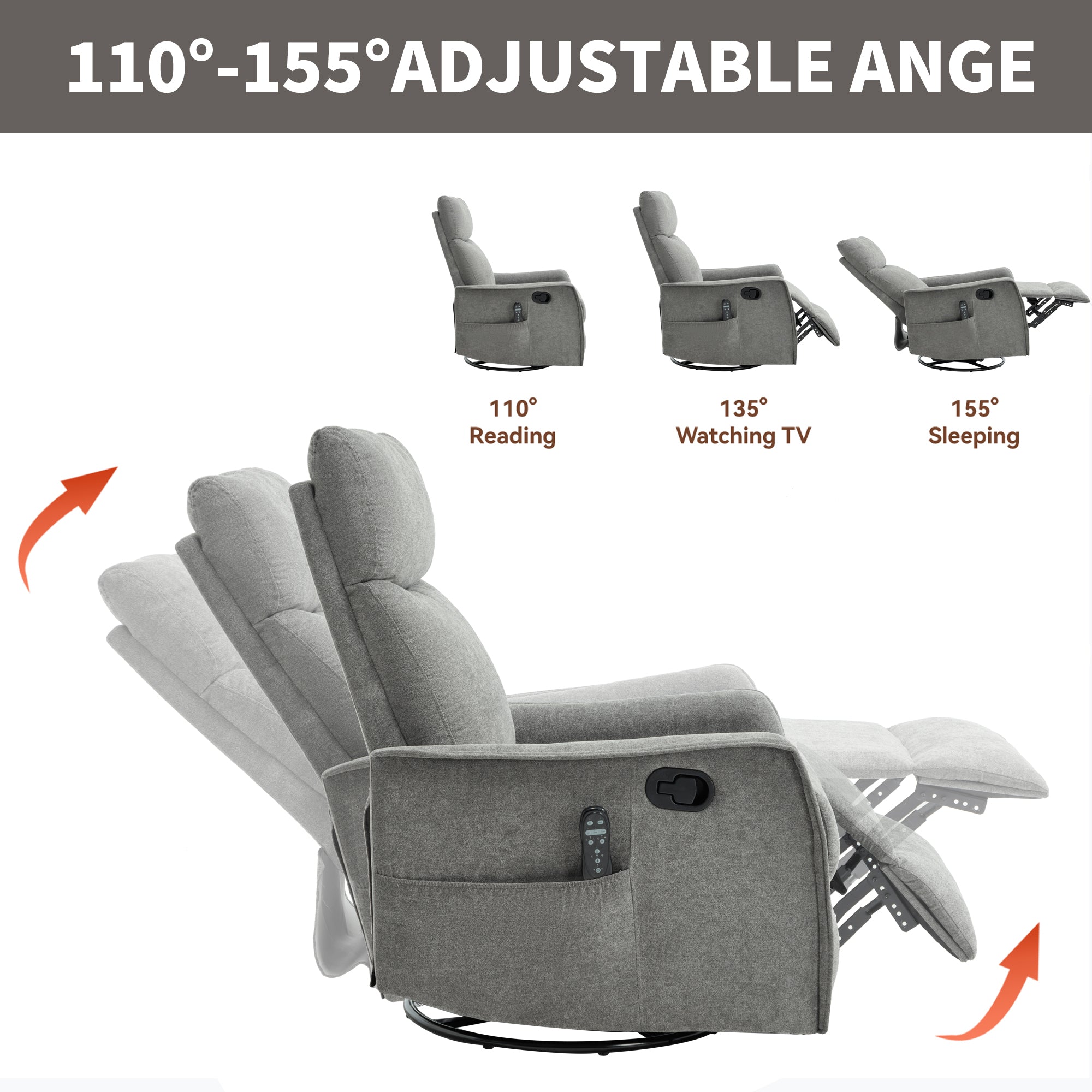 Heat Massage Manual Recliner Chair with Rocker and Swivel