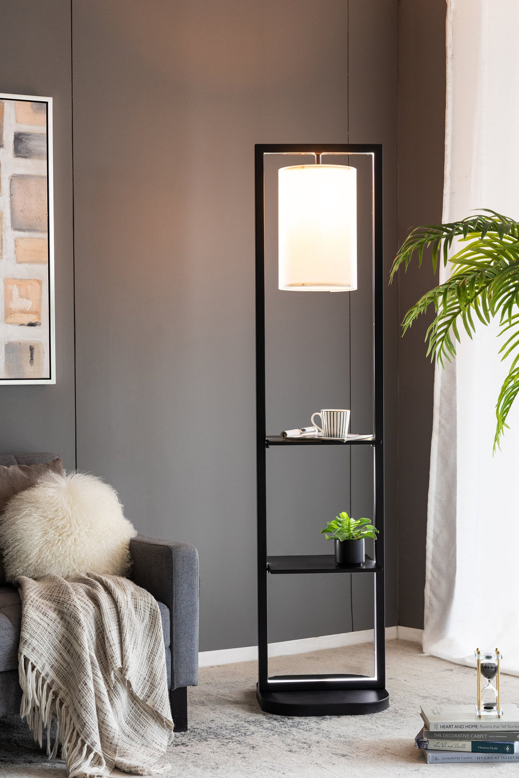 Two Tiered Vertical Shelving Stand with Light