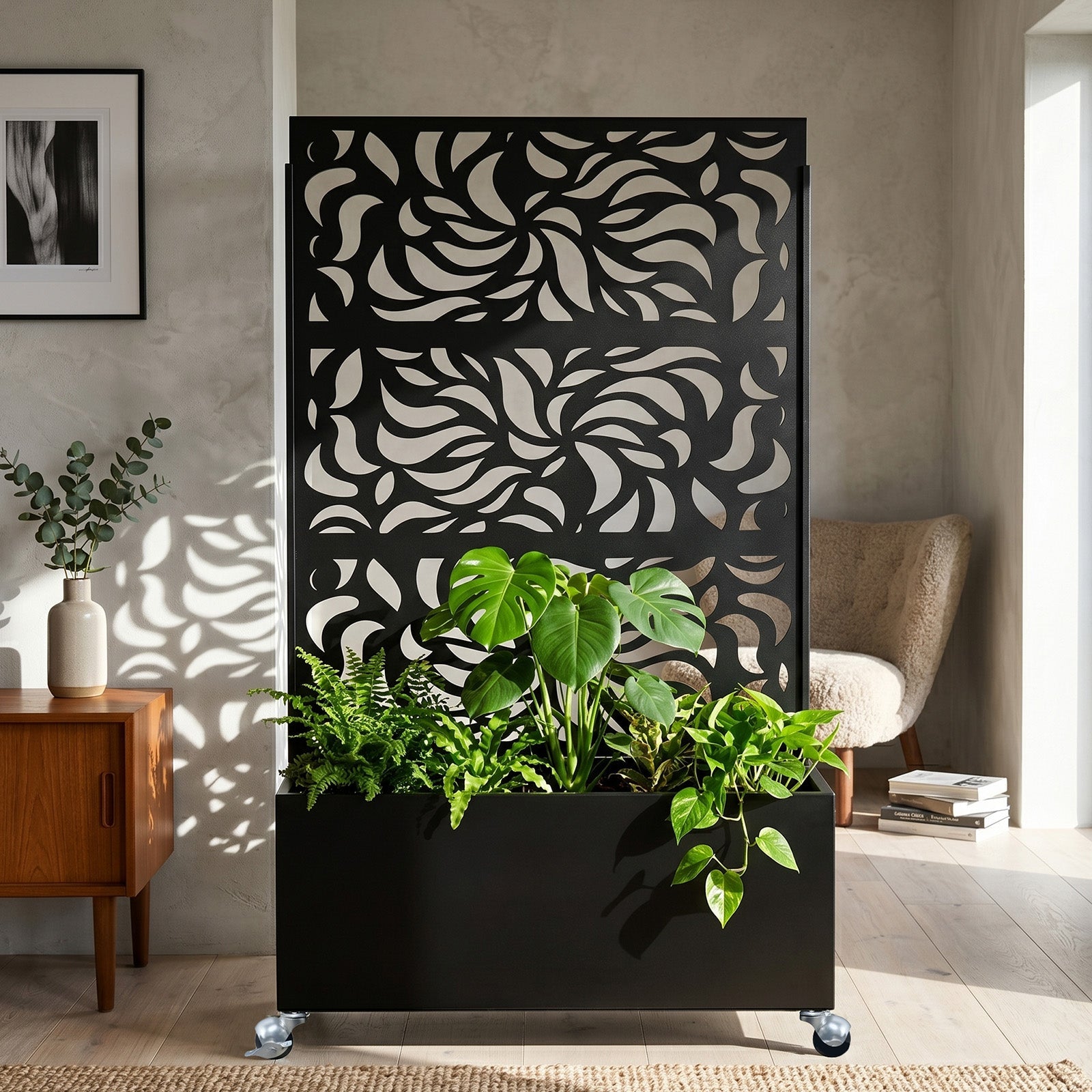 70.87" H × 46.06" W Leaf Pattern Privacy Screen with Planter Box