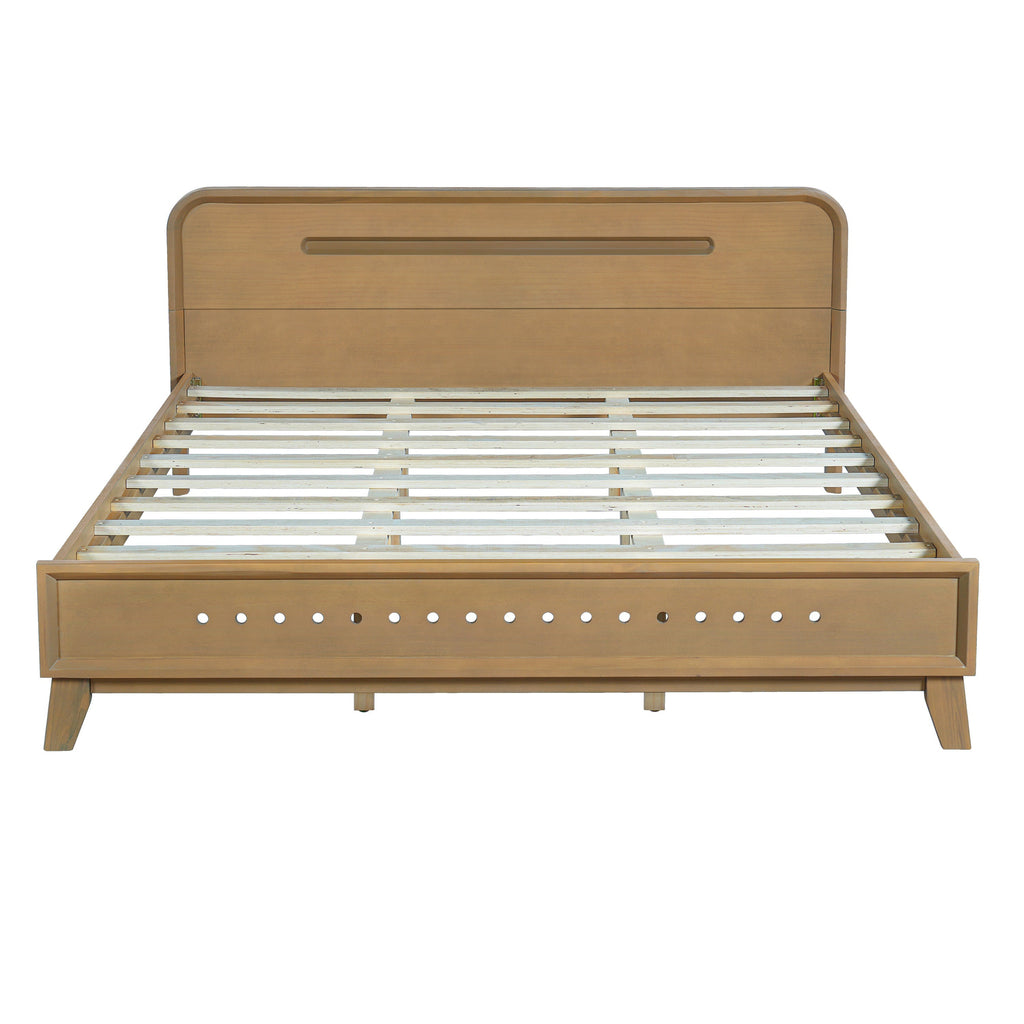 Pine Solid Wood Queen Size Bed, Rustic Yellow