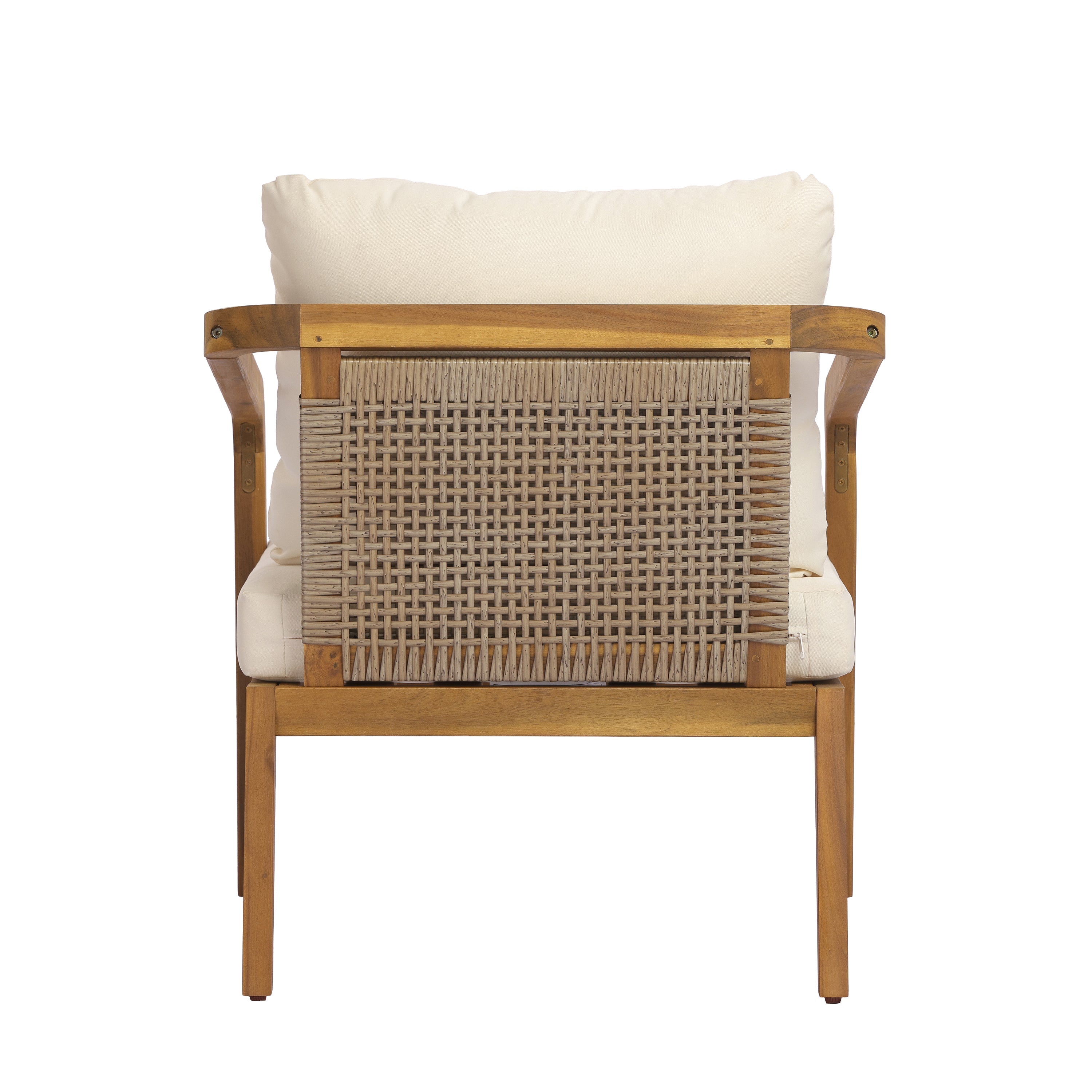 Acacia Wood Outdoor Patio Club Chair with PE Wicker Backrest & Cushions (Set of 2)