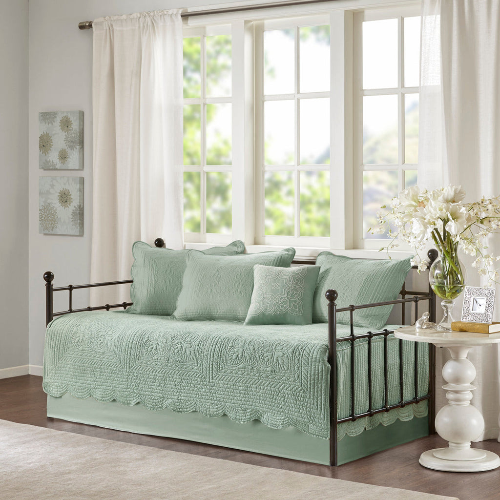 6 Piece Reversible Scalloped Edge Daybed Cover Set - Seafoam