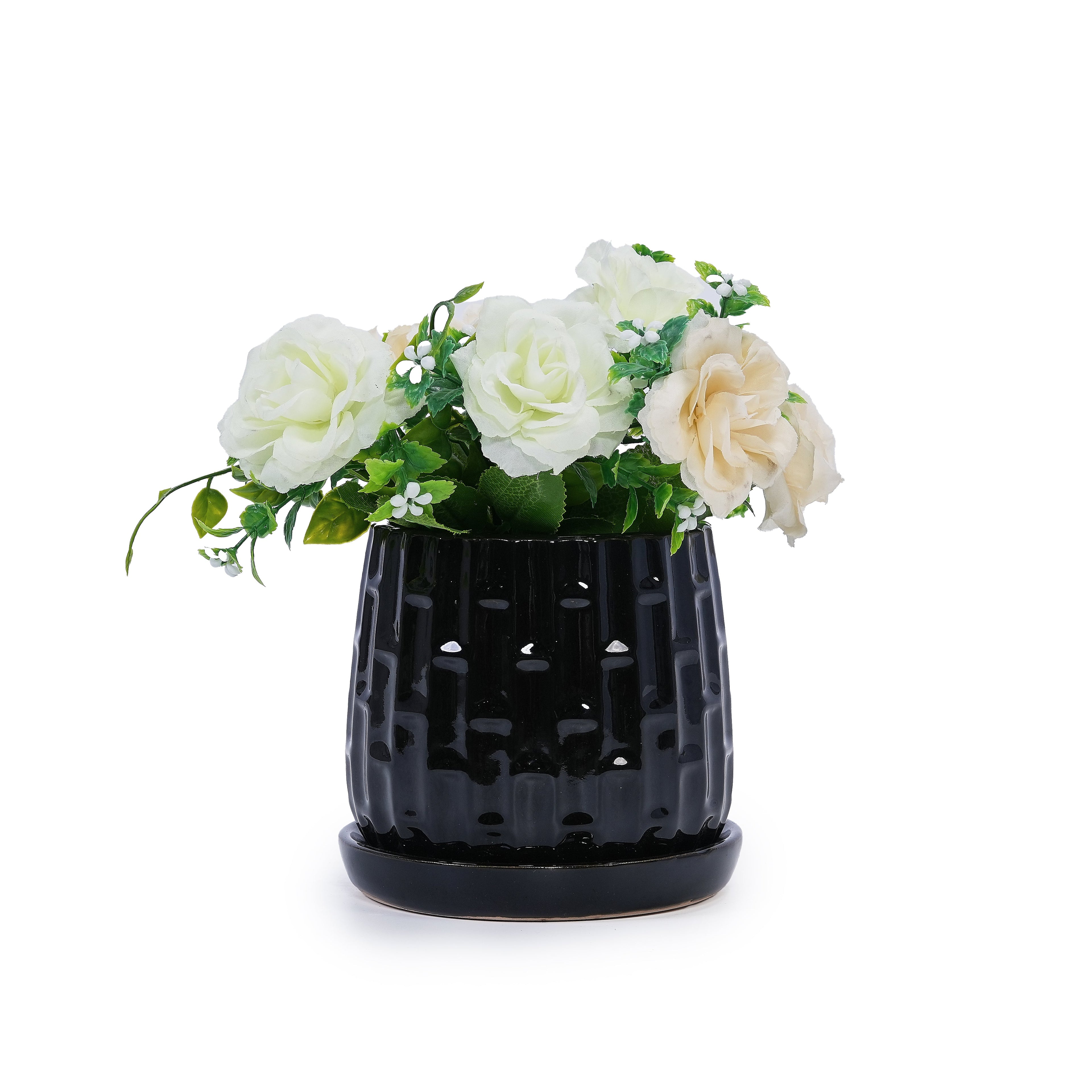 Handmade Ceramic Flower Pot with Groove Pattern