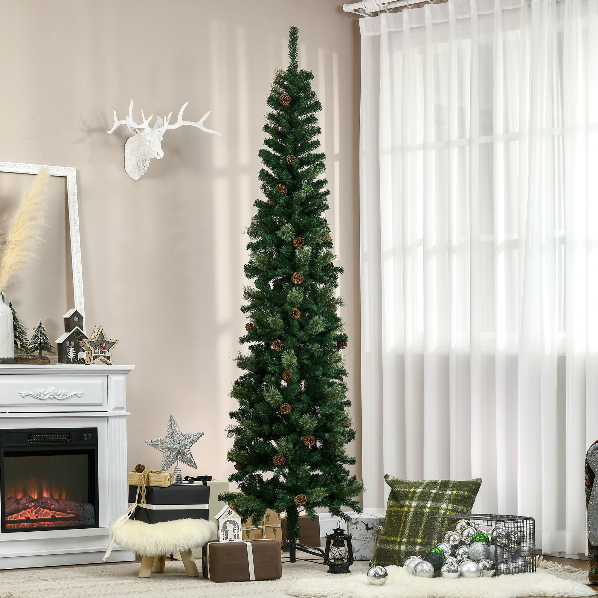 HOMCOM 7.5 Foot Pencil Artificial Christmas Tree
