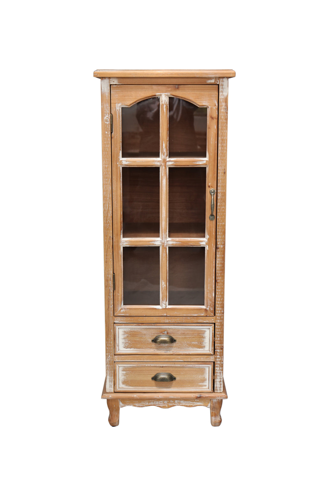 Rustic Wooden Storage Cabinet with Decorative Cutout Door & 2 Drawers