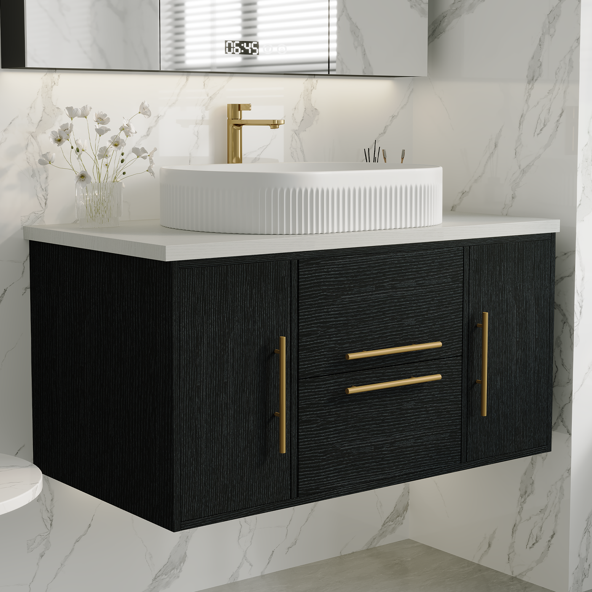 39.4 in Modern Floating Bathroom Vanity with Ceramic Sink