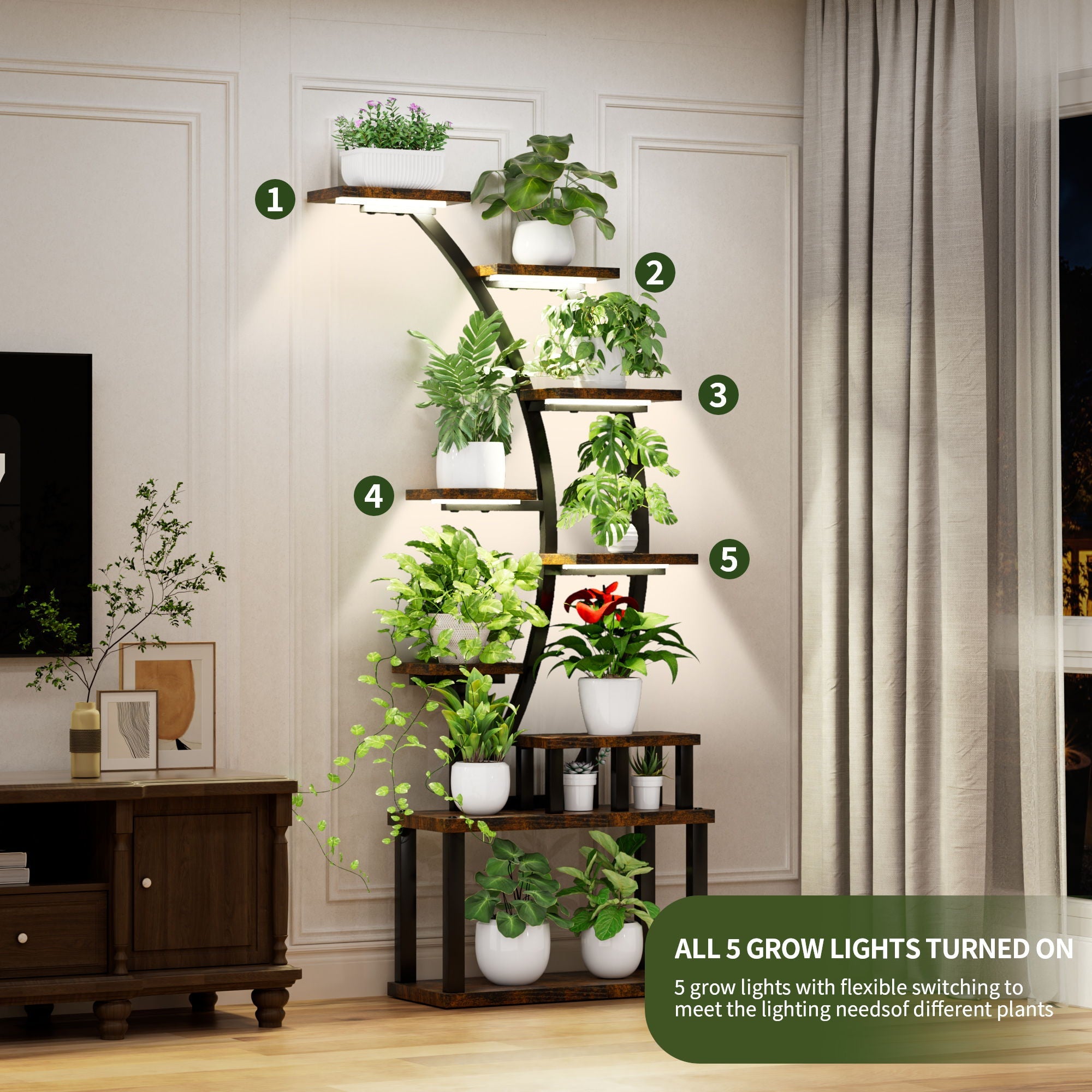 9 Tiered Indoor Plant Stand With 5 Adjustable Grow Lights