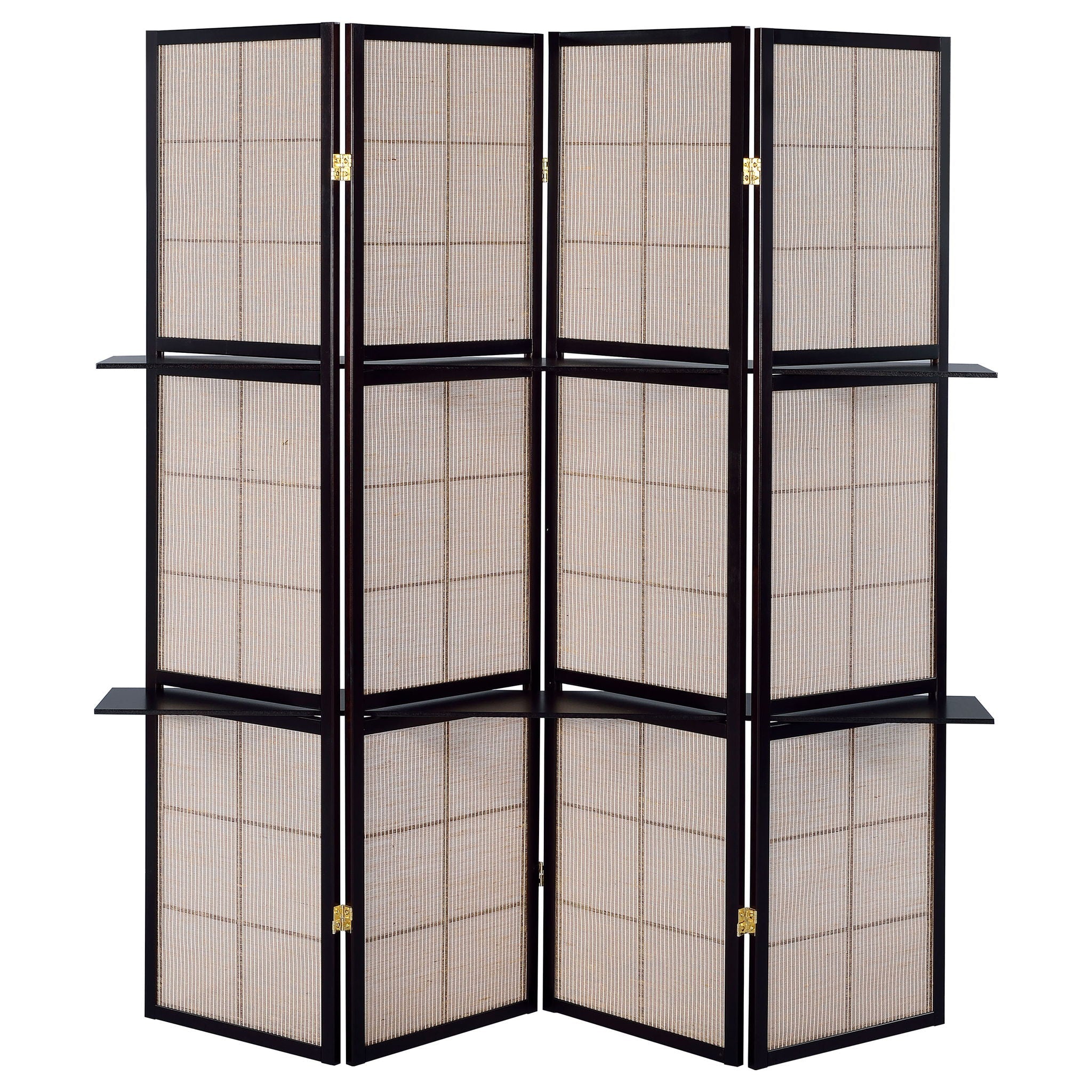 4 Panel Folding Screen With Shelves - Brown