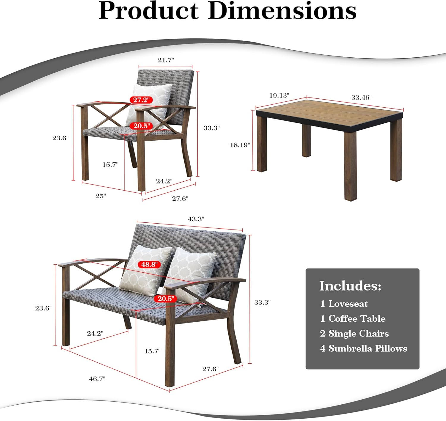 Aluminum Patio Furniture Set, 4-Piece Modern Conversation Set
