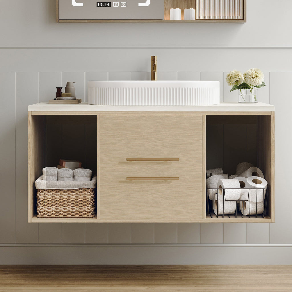 Modern 39.3 Wall-Mounted Bathroom Vanity with Ceramic Sink