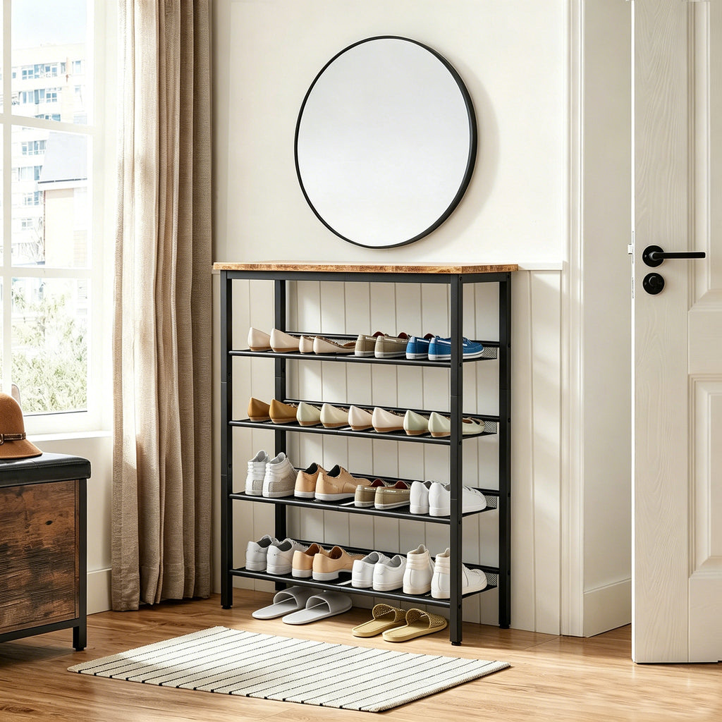 Industrial Shoe Rack with 4 Mesh Shelves