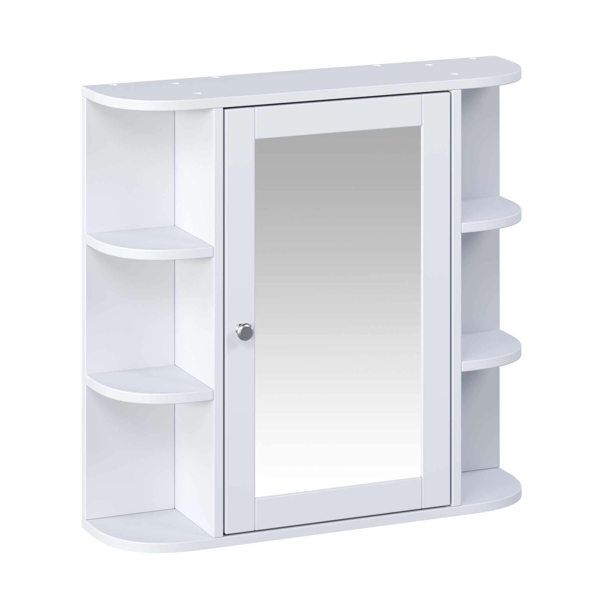 Bathroom Wall Storage Cabinet With Mirror And Adjustable Shelf, 6 Open Shelves