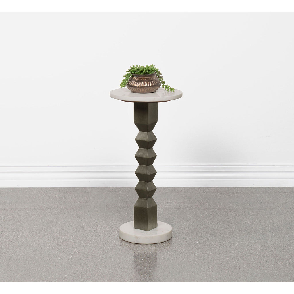 Selena - Round Side Table - White / Gray