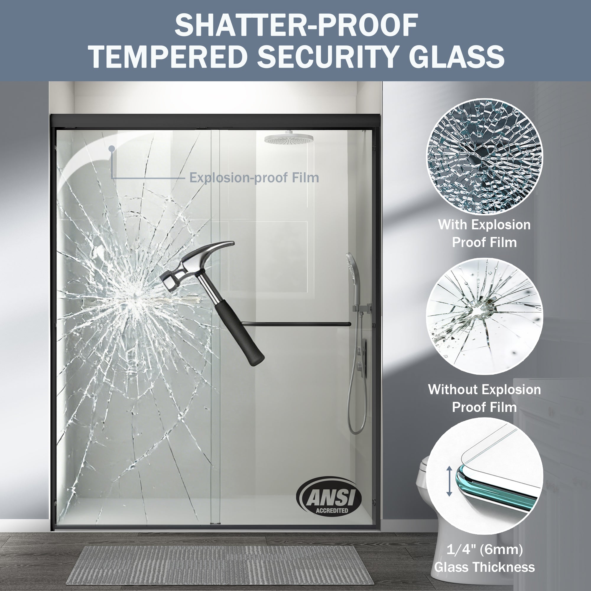 56-60 in. W x 72 in. H Double Sliding Shower Door, Semi-Frameless
