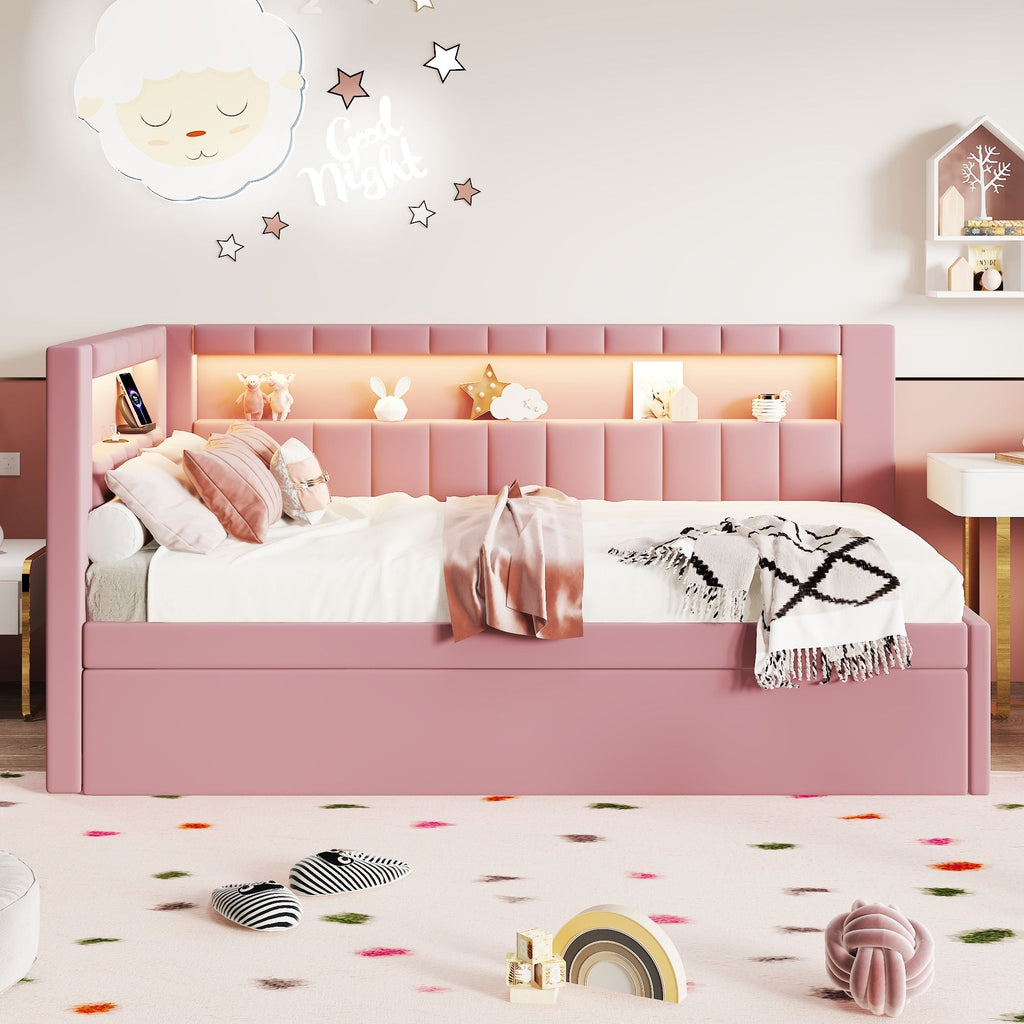 Upholstered Platform Bed With USB Ports And LED Belt