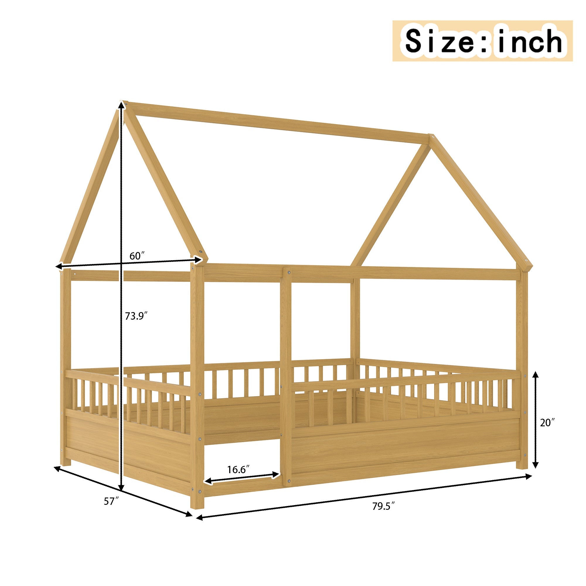 Full Size Wooden Bed with House Roof Frame