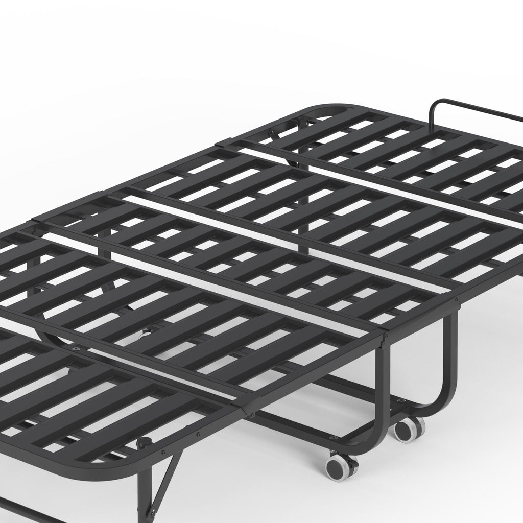 Twin Wide Folding Bed For Tall People, Extra Long & Wide Rollaway With Memory Foam, Heavy-Duty - Black