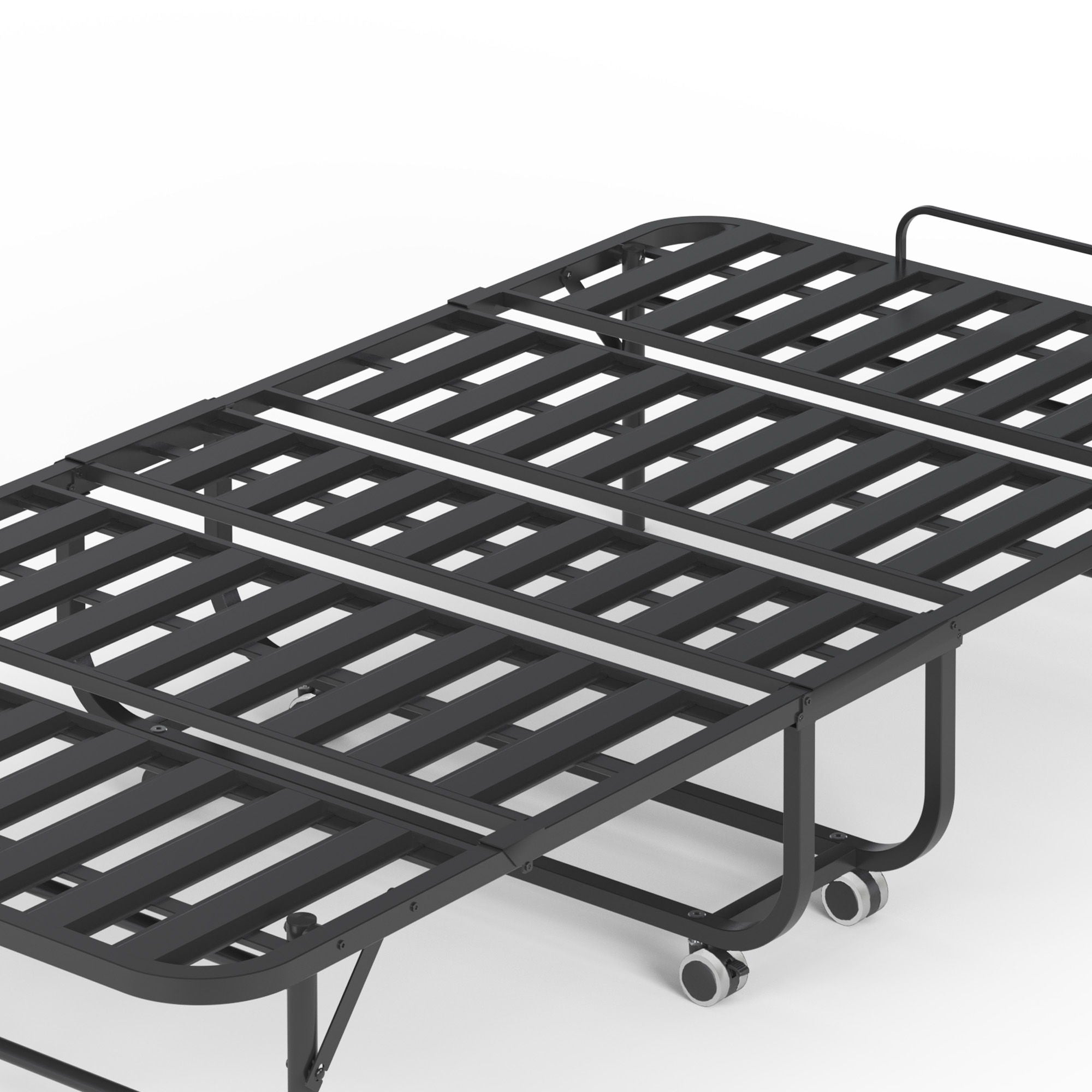 Twin Wide Folding Bed For Tall People, Extra Long & Wide Rollaway With Memory Foam, Heavy-Duty - Black