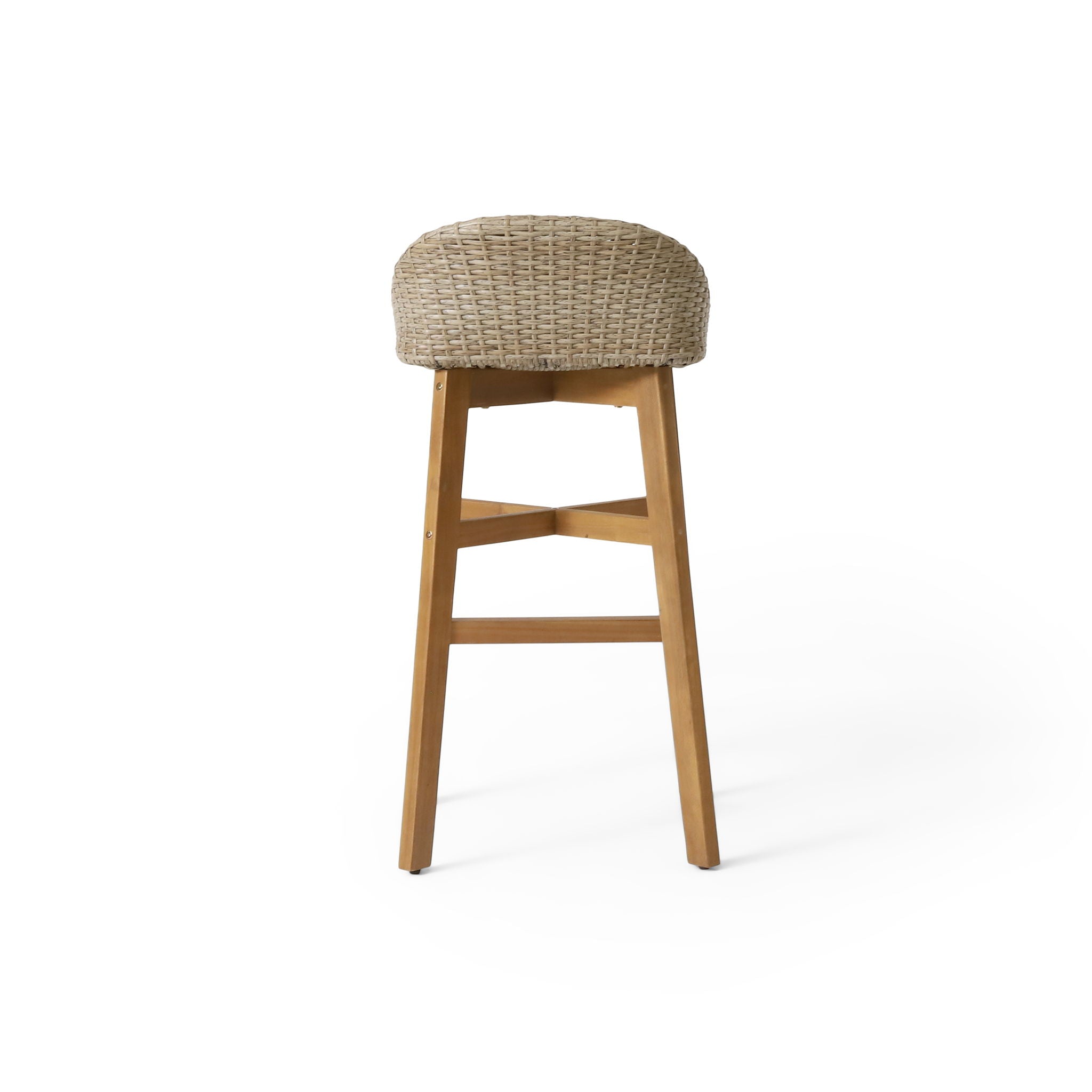Beeson Outdoor Wicker and Acacia Wood Barstools Set, Water Resistant - Brown
