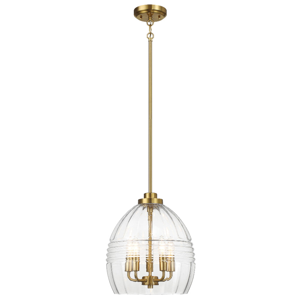 Zen Five Pendant Chain Hanging Light with Clear Glass - Satin