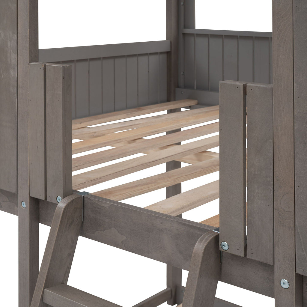 Bunk Bed With Roof, Window, Guardrail, Ladder