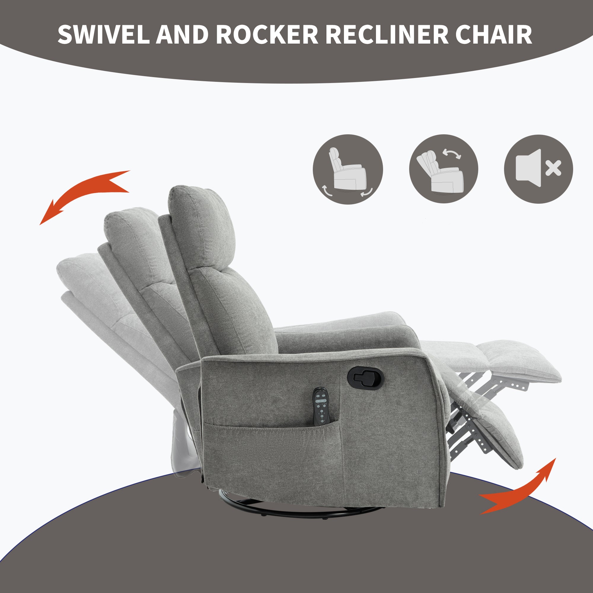 Heat Massage Manual Recliner Chair with Rocker and Swivel
