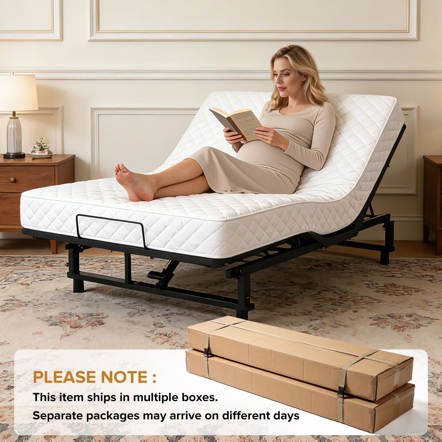 Adjustable Bed Base Frame With Wireless Remote, 4 USB Ports, Under Bed Nightlights, Zero Gravity