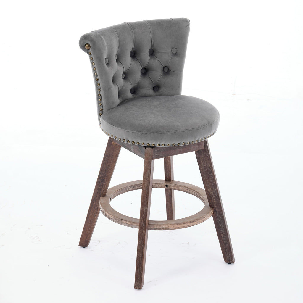 26" Counter Height Bar Stools Set of 2 with 360° Swivel and Velvet Upholstery