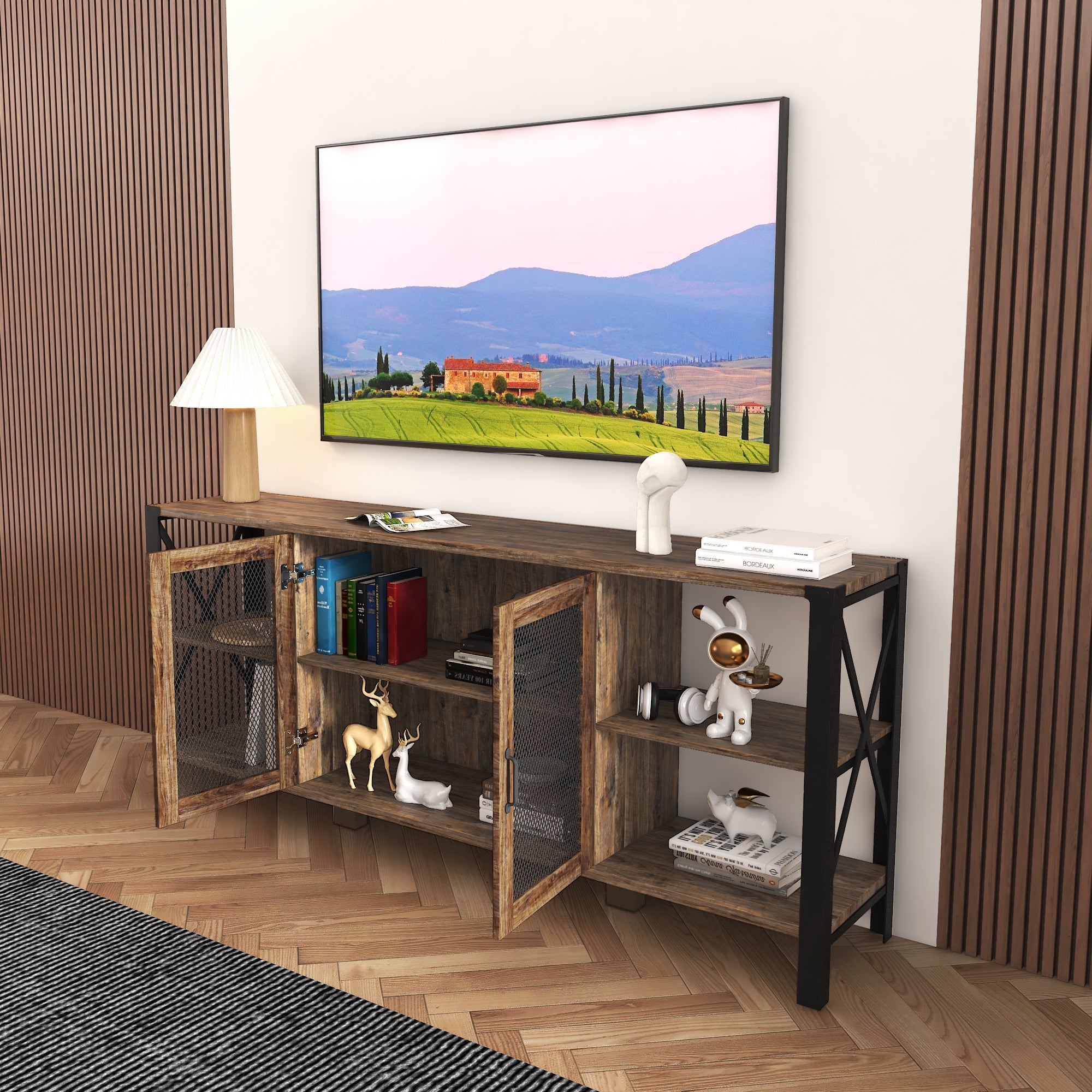 Industrial 80 Inch TV Stand for Living Room & Bedroom