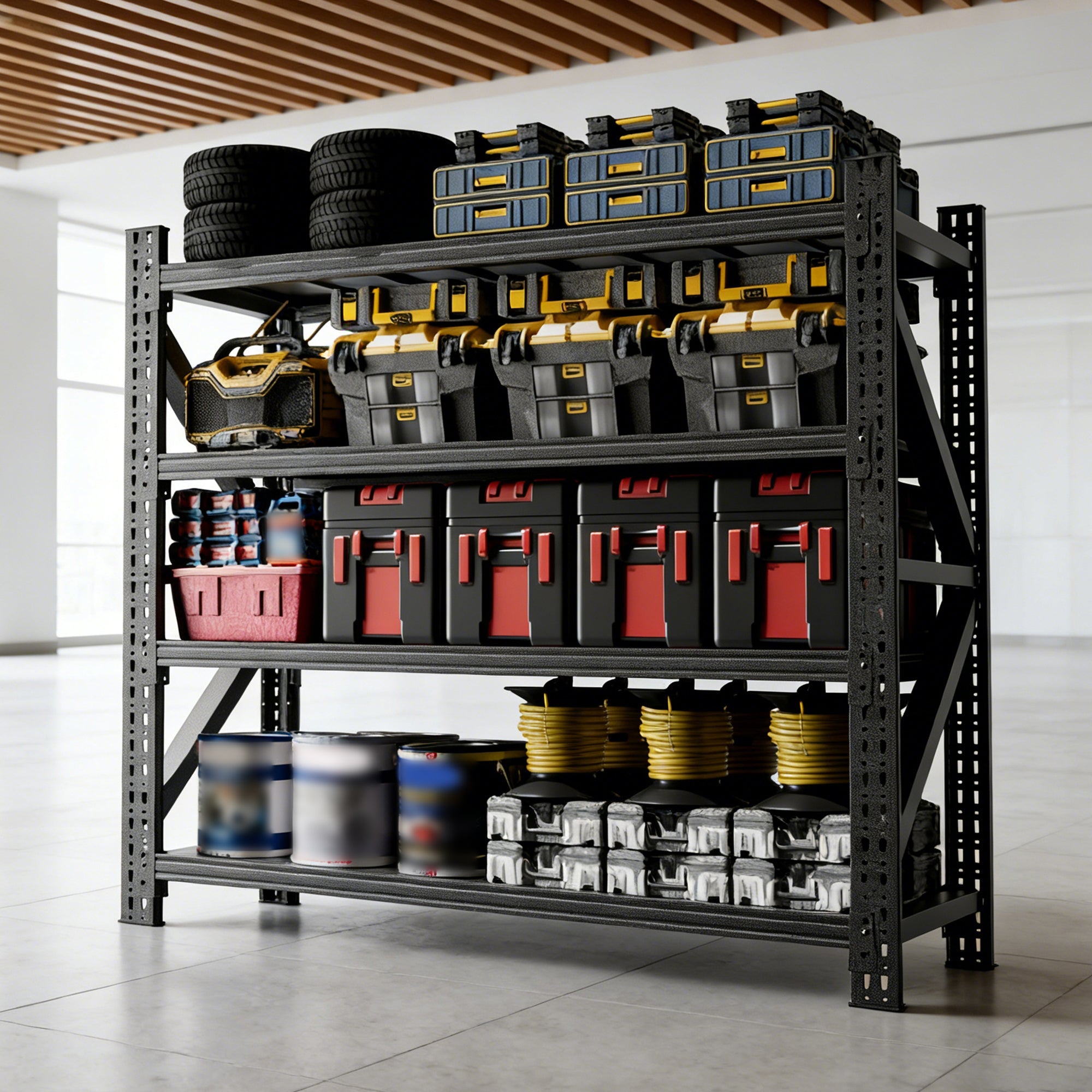 5000 lbs Heavy Duty Garage Shelving, 4-Shelf Adjustable Metal Storage Unit (63"H x 67"W x 23.7"D) 5000LBS Capacity Industrial Shelving for Warehouse