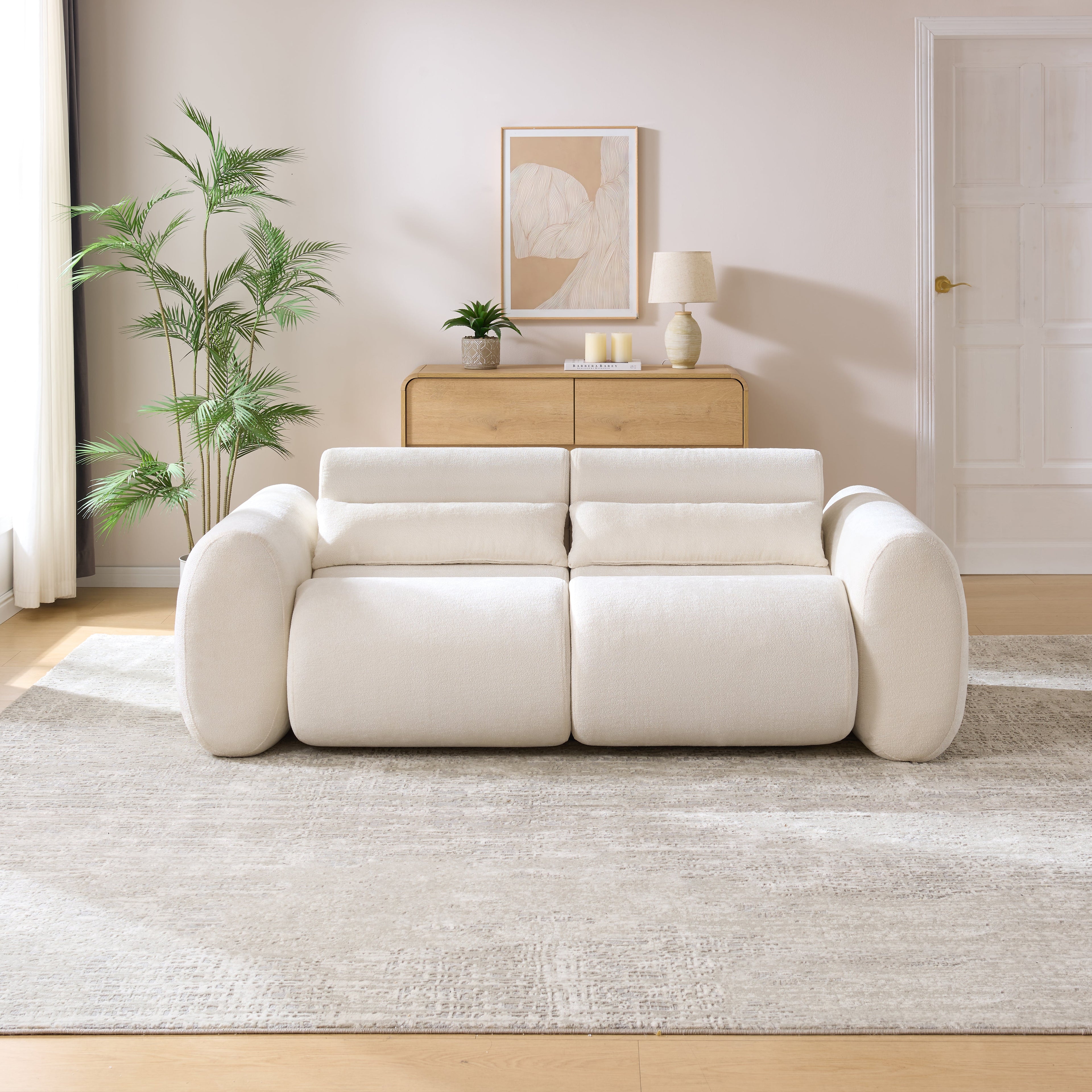 79 in. Round Arm Cloud Curved 3 Seater Modern Upholstered Chenille Sofa, Snow